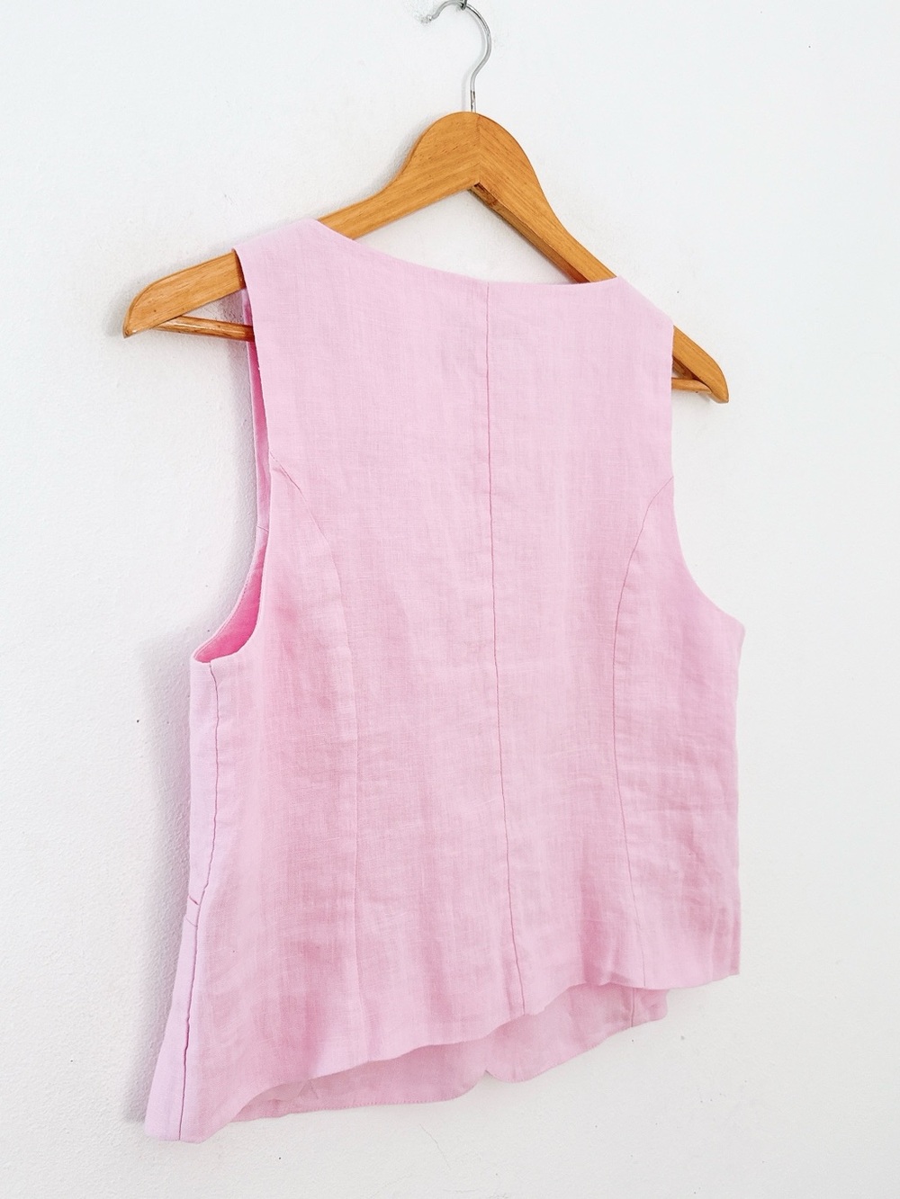 J. Crew Linen Vest Tank Light Pink Sleeveless Button-Front Crop Top - Picture 5 of 9